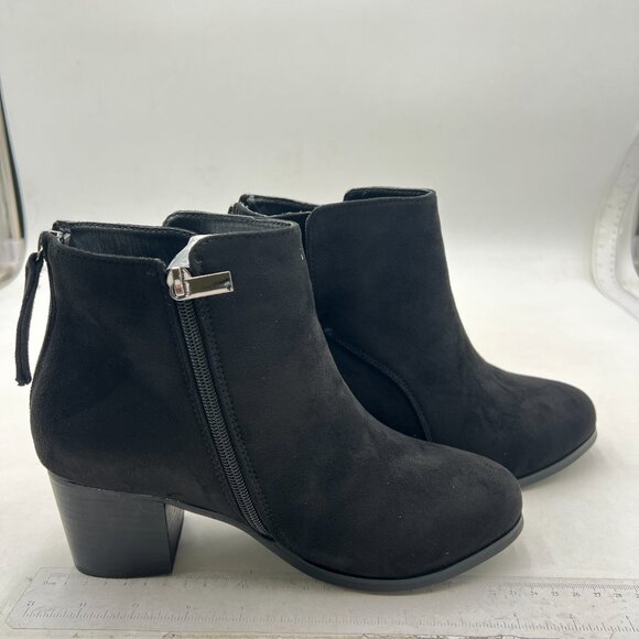 Women Ankle Boots Low Heel Boot Round Toe Zipper Booties Black Suede - Picture 3 of 6